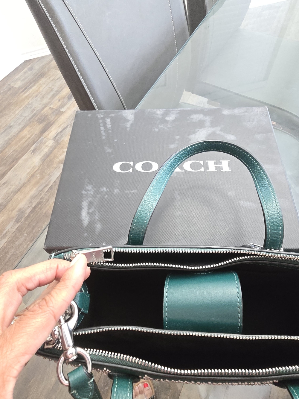 COACH Green Studded Signature Leather Tote - Picture 2 of 8